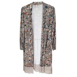 LOGO Lori Goldstein Womens Multicolor Mosaic‎ Leticia Open Front Duster Size L